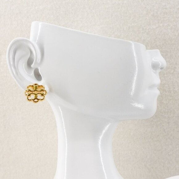 Tory Burch Gold Tone Stud Double T Logo Earrings Gold OS - Picture 12 of 12